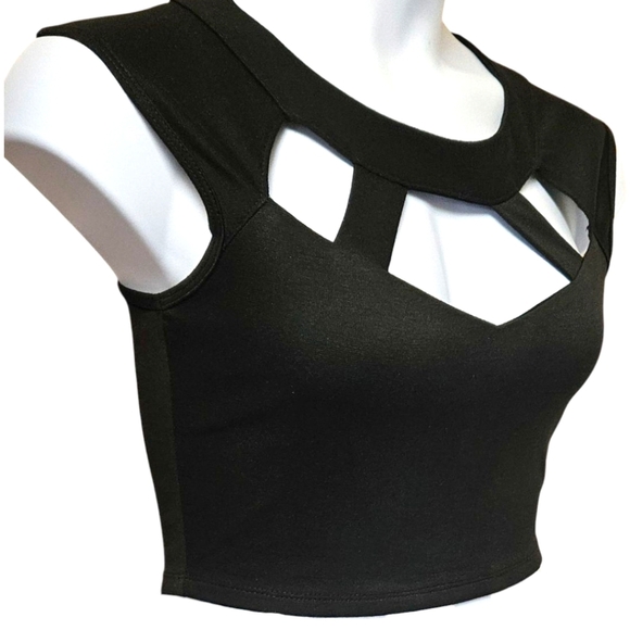 ARDEN B. Women's black sleeveless front cut out sexy cropped summer top size L - Picture 5 of 11